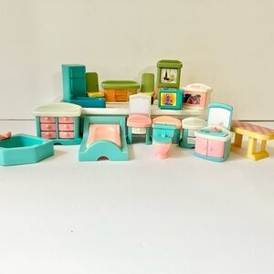 Vintage Toys R Us Doll House Furniture Lot Miniature Plastic 17 Items